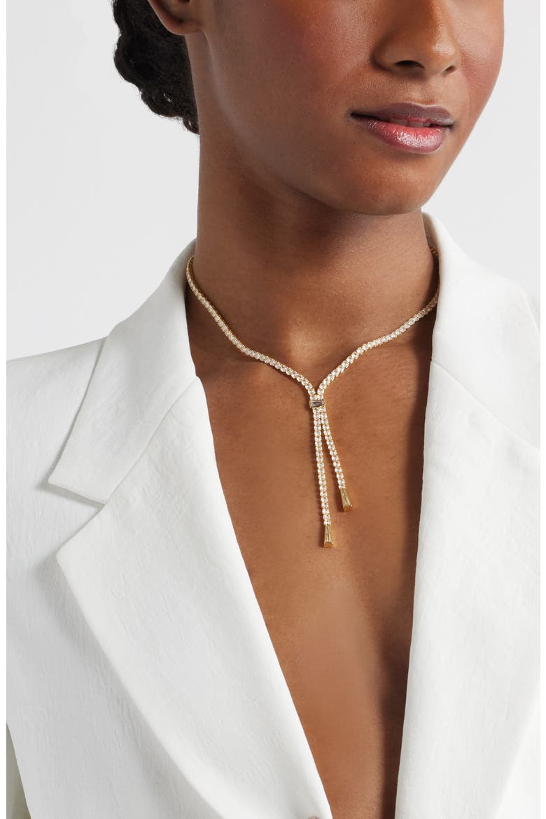 Cubic Zirconia Tennis Y-Necklace, Alternate, color, CLEAR- GOLD