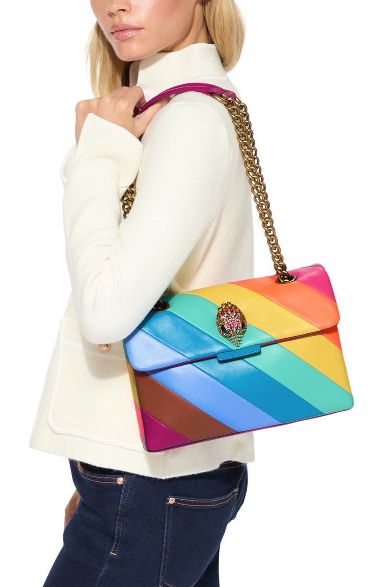 Kurt Geiger London Large Rainbow Stripe Leather Kensington Shoulder Bag, Alternate, color,