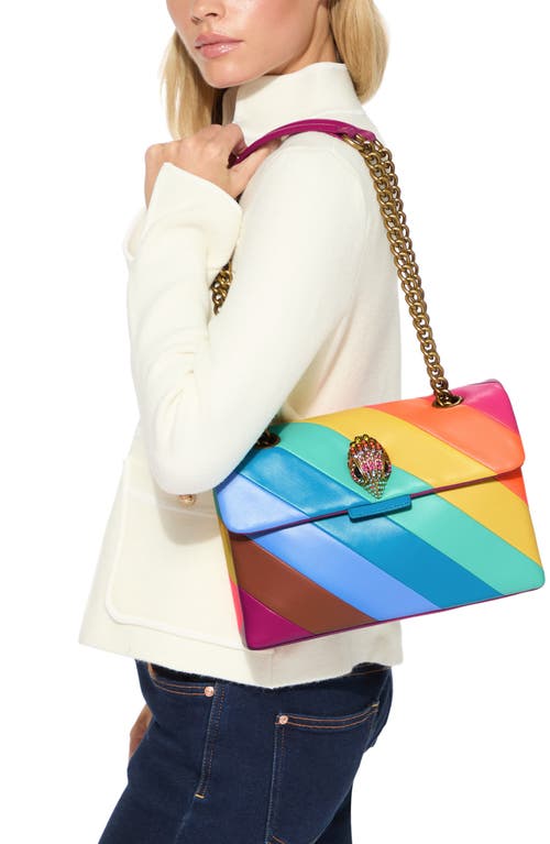 Kurt Geiger London Large Rainbow Stripe Leather Kensington Shoulder Bag In Multicolored