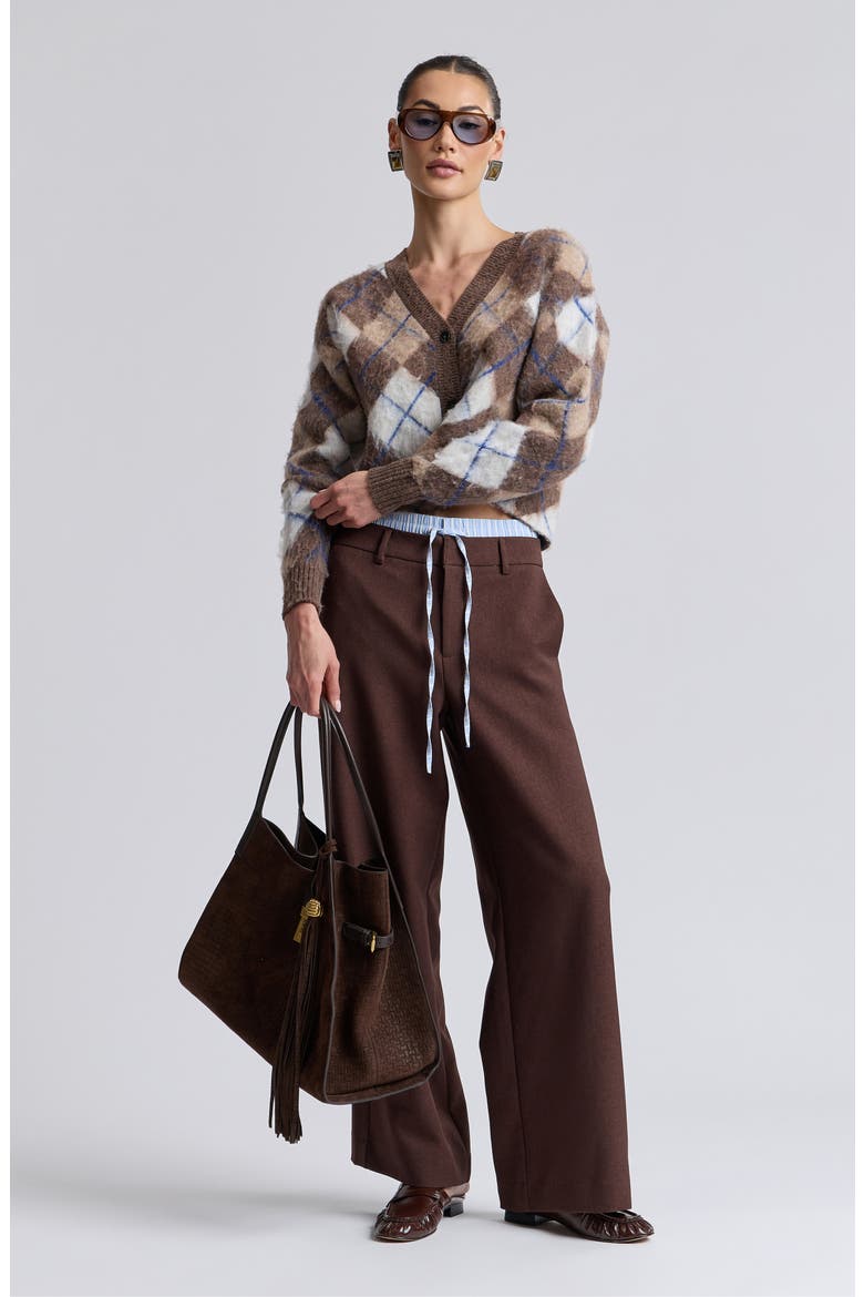 Argyle Jacquard Cardigan, Alternate, color, BROWN ARGYLE