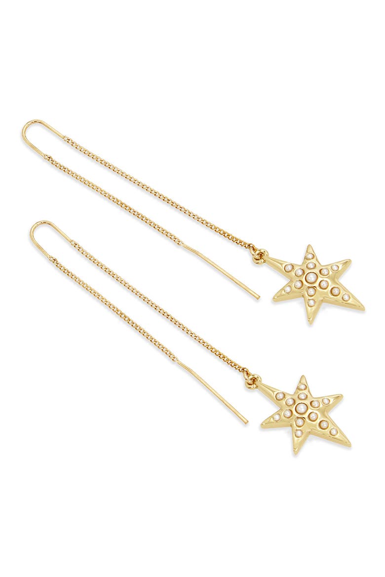 Faux Pearl Star Threader Drop Earrings, Alternate, color, GOLD