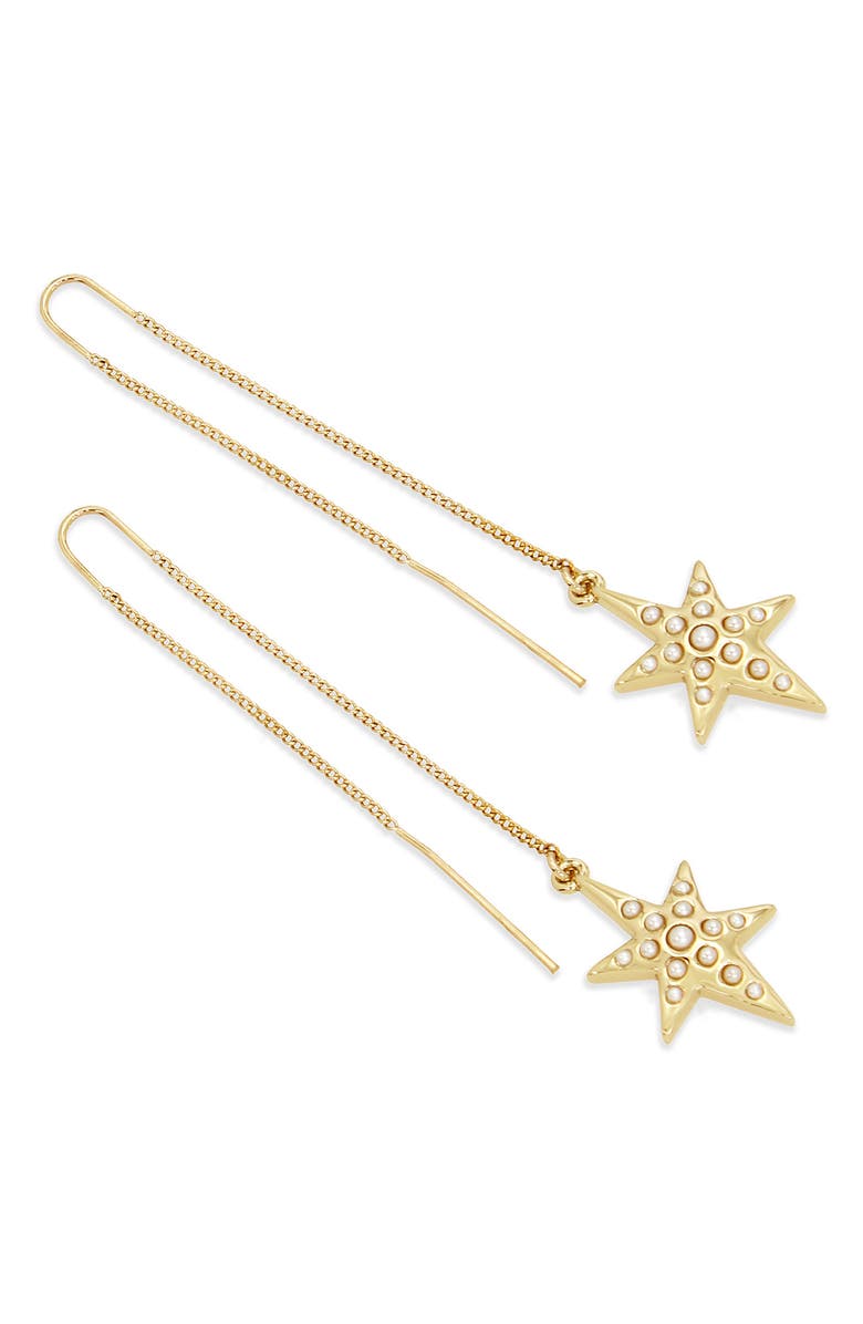 AllSaints Faux Pearl Star Threader Drop Earrings, Alternate, color, Gold