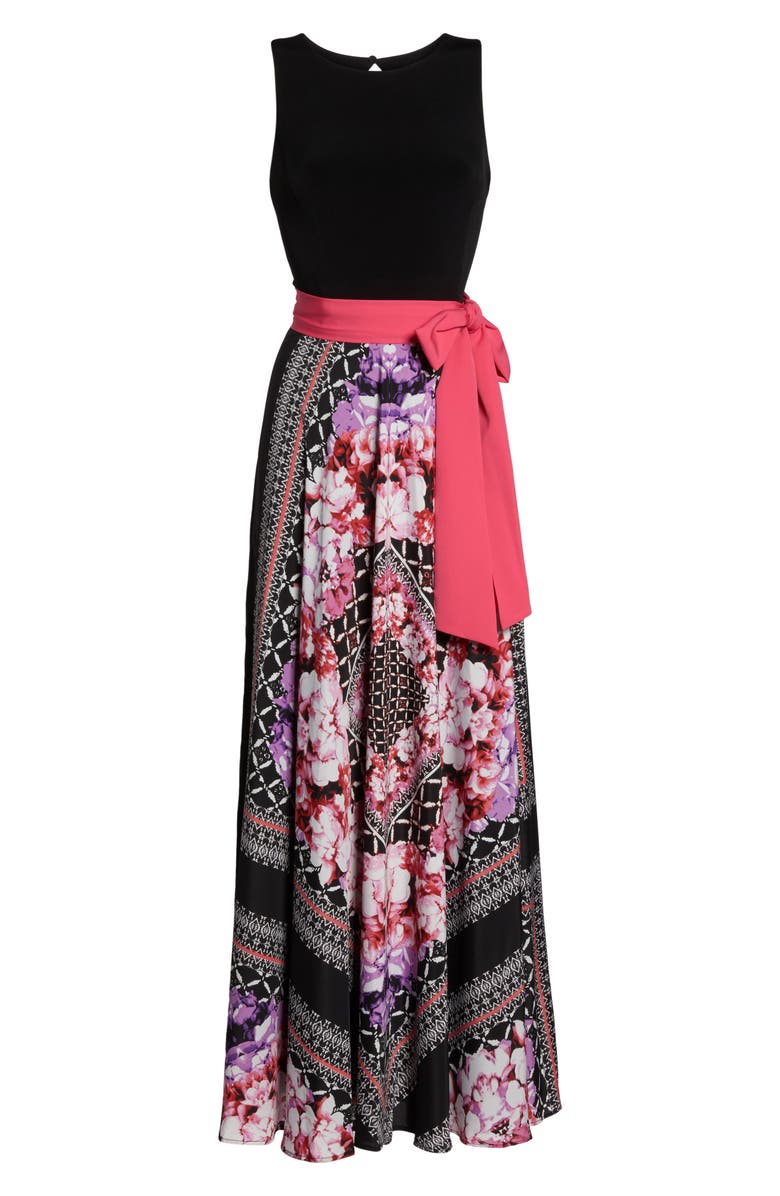 Eliza J Scarf Print Jersey & Crêpe de Chine Maxi Dress, Alternate, color,