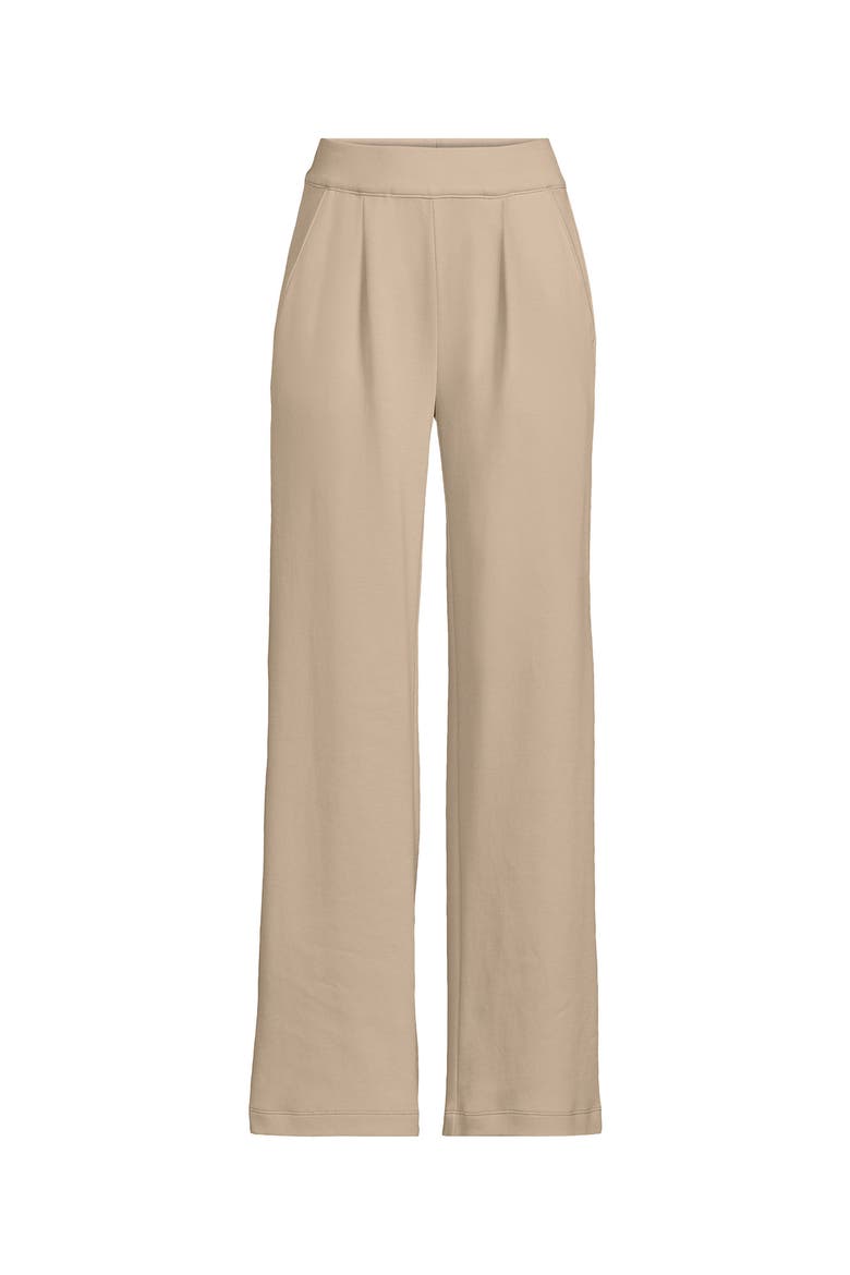 Plus Size Knit High Rise Pleated Wide Leg Pants, Alternate, color, Champagne
