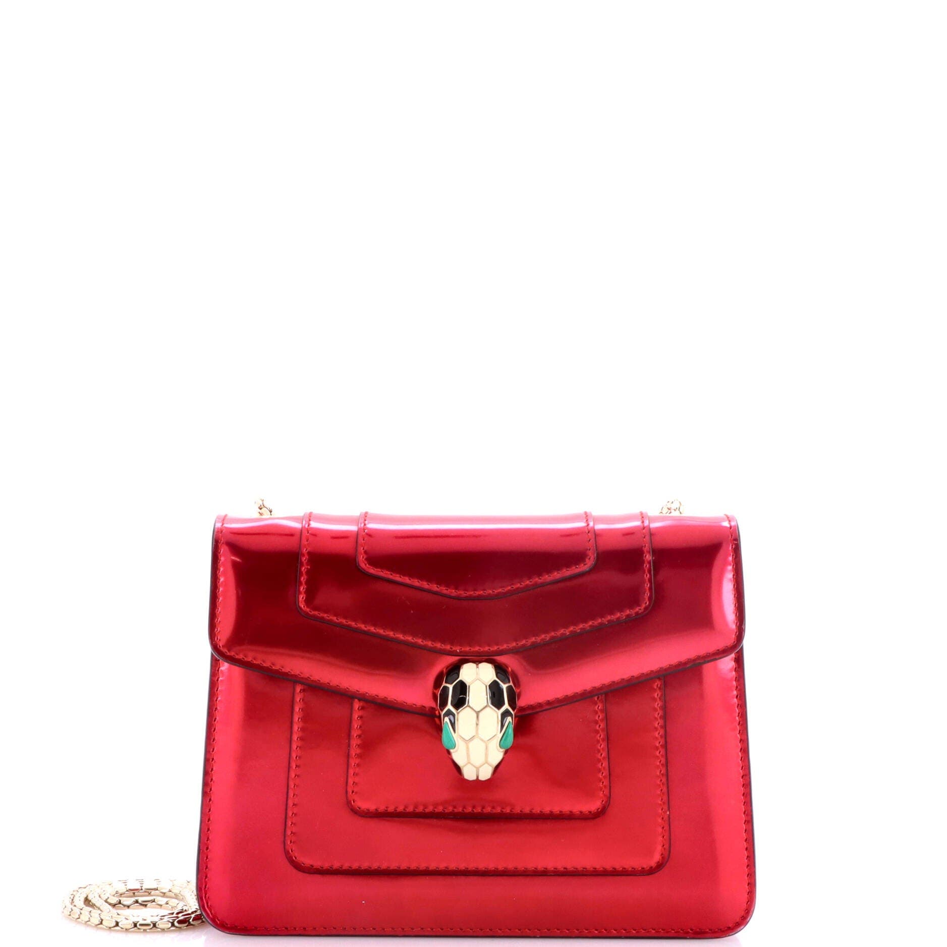 Serpenti Forever Square Shoulder Bag Metallic Leather Small, Main, color, Red