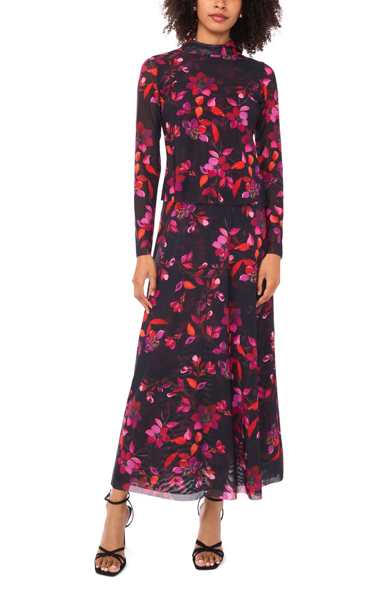 Parker Floral Mesh Maxi Skirt, Alternate, color, Rich Black