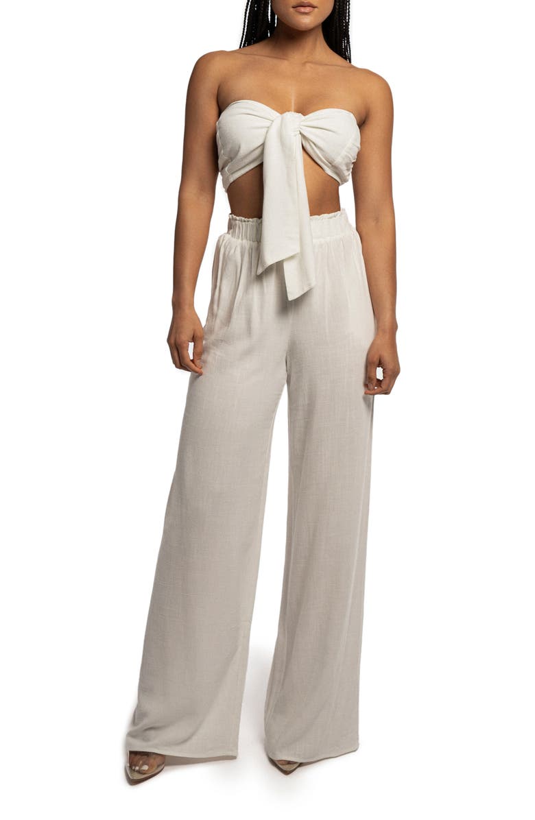 JLUXLABEL Two-Piece Strapless Crop Top & Wide Leg Pants Set, Main, color, 