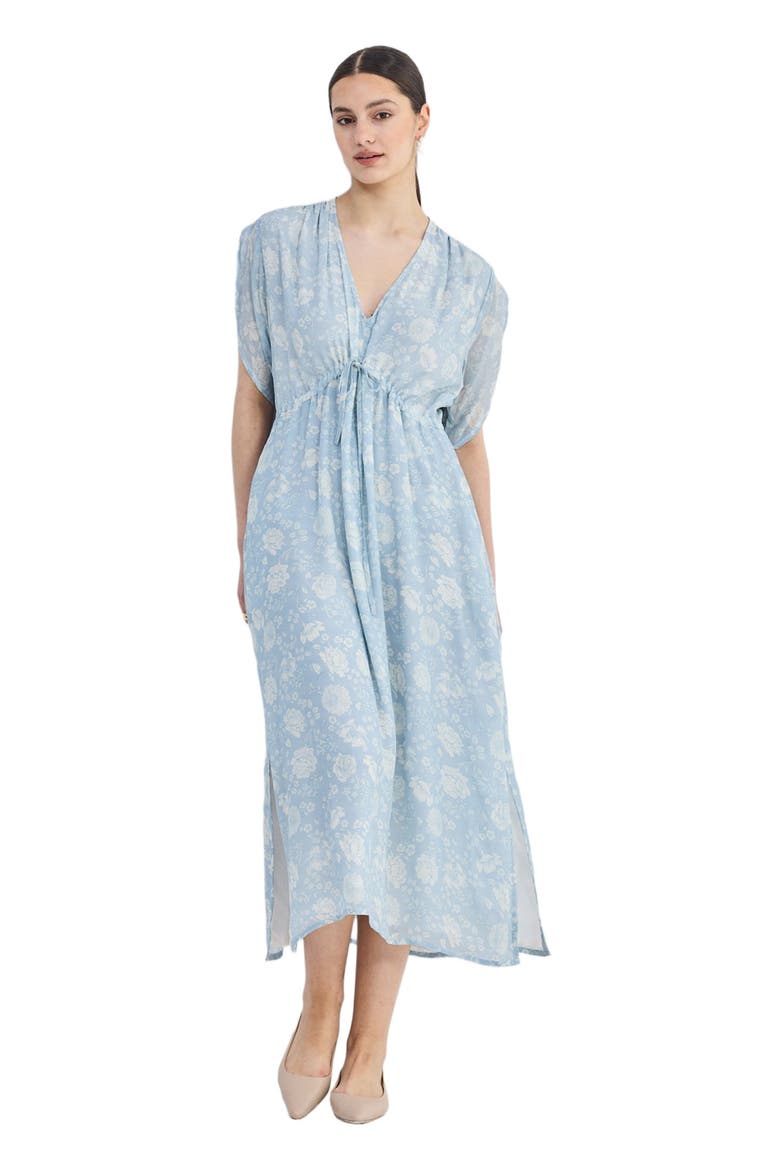 Maxi Gathered Dress in Blue Florals, Alternate, color, Floral Whispers