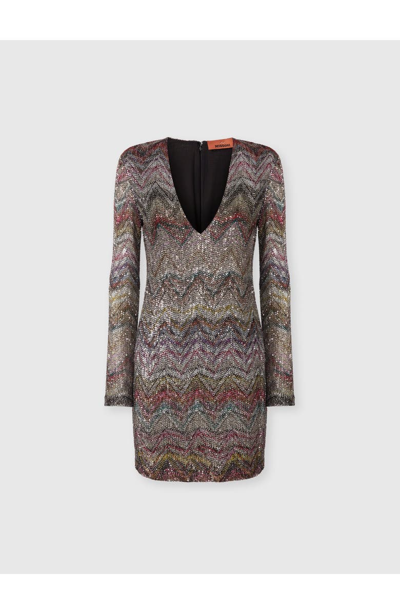 Missoni Mini Dress With V-neck And Zigzag Pattern, Main, color, Multicoloured
