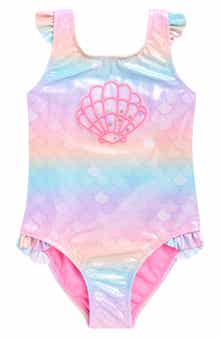 Breaking Waves Kids' 3D Shell Ombré One-Piece Swimsuit
