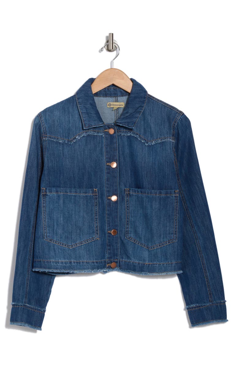 Democracy Fray Edge Crop Denim Shirt Jacket, Alternate, color, Bl - Blue