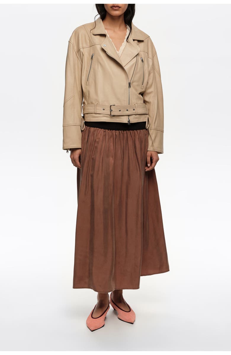 Bimba y Lola Cupro Flared Skirt, Main, color, Washed Brown