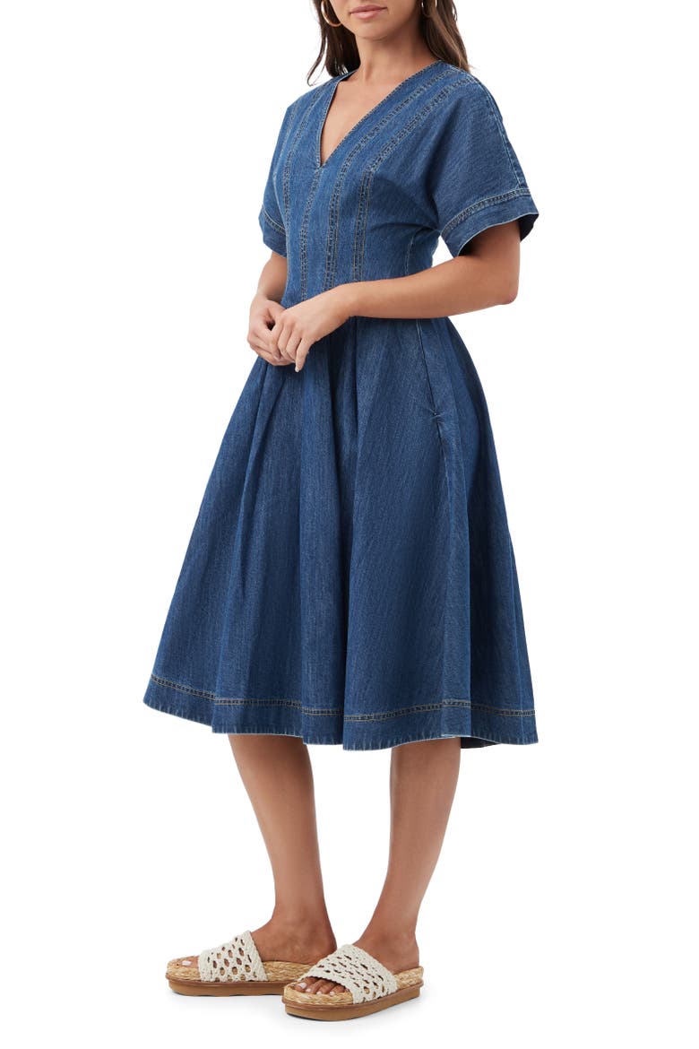 Ashe 2 Denim A-Line Midi Dress, Alternate, color, Indigo