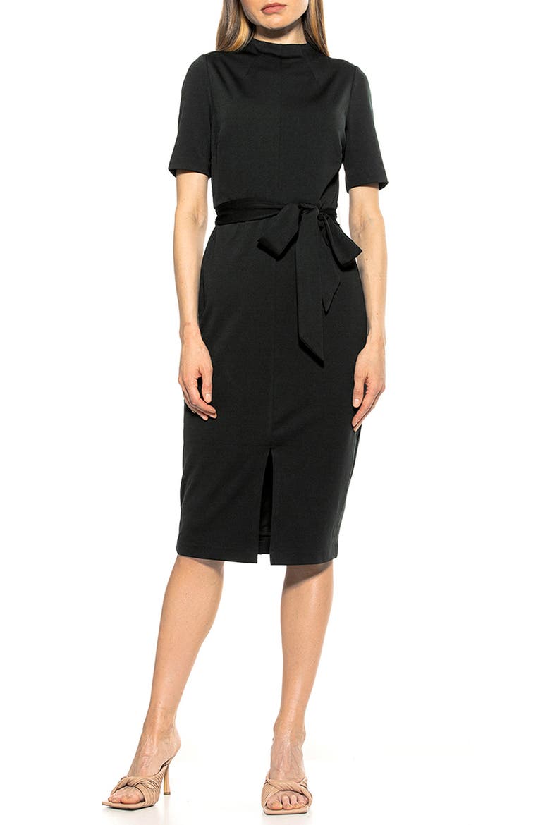 Waist Tie Sheath Dress, Main, color, BLACK