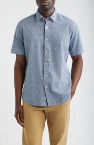 James Campbell Formosa Regular Fit Short Sleeve Cotton & Linen Sport Shirt
