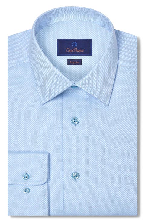 Regular Fit Blue Micro Diamond Cotton Dobby Dress Shirt