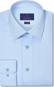 David Donahue Regular Fit Blue Micro Diamond Cotton Dobby Dress Shirt