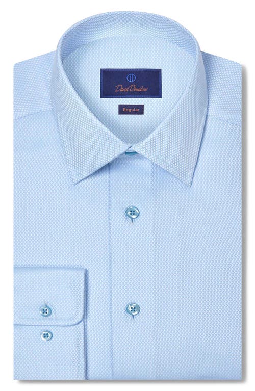 David Donahue Regular Fit Blue Micro Diamond Cotton Dobby Dress Shirt