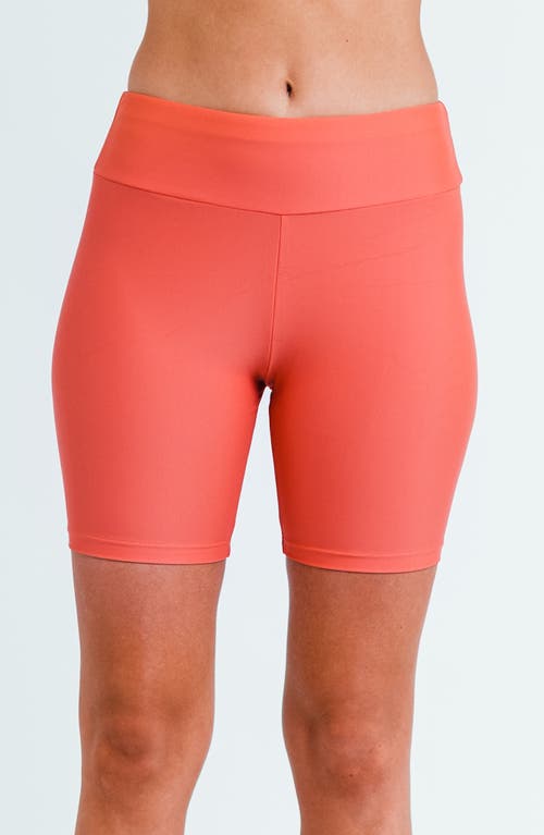 Calypsa Mid-thigh Swim Shorts In Orange
