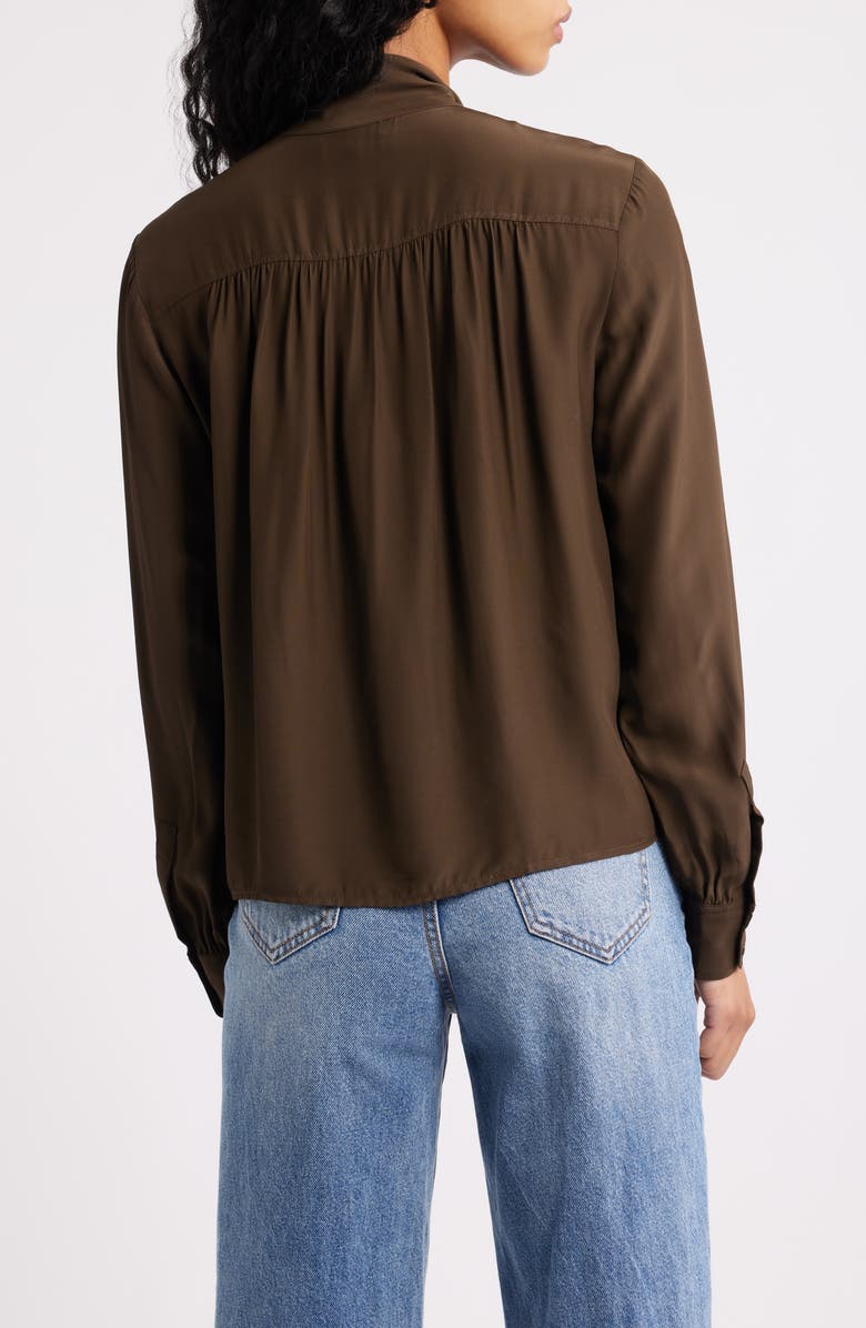 Madewell Tie Neck Long Sleeve Top, Alternate, color, Dark Mocha