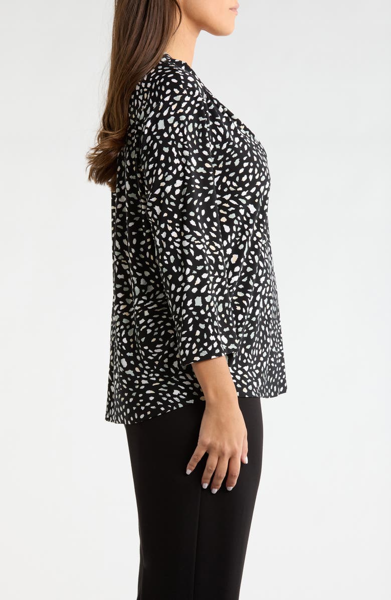 AK ANNE KLEIN Print Pleat Three-Quarter Sleeve Top, Alternate, color, Anne Black Multi