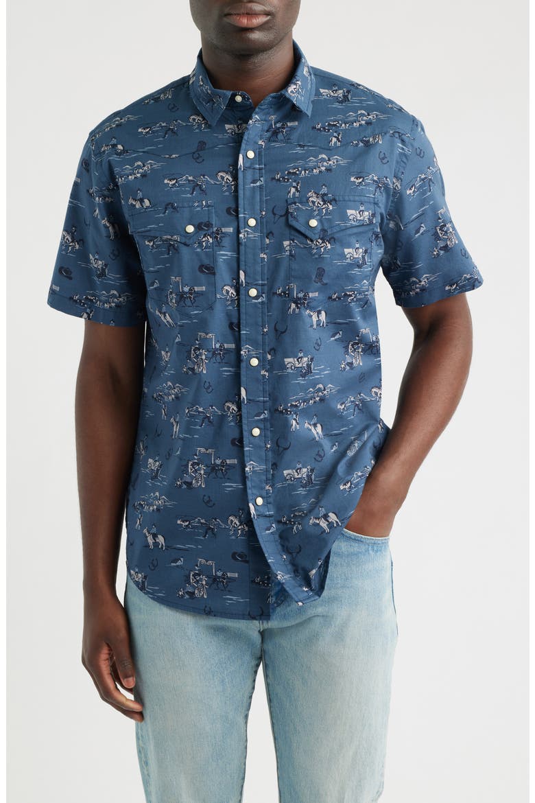 Laramie Short Sleeve Snap-Up Western Shirt, Main, color, COWBOY BLUE