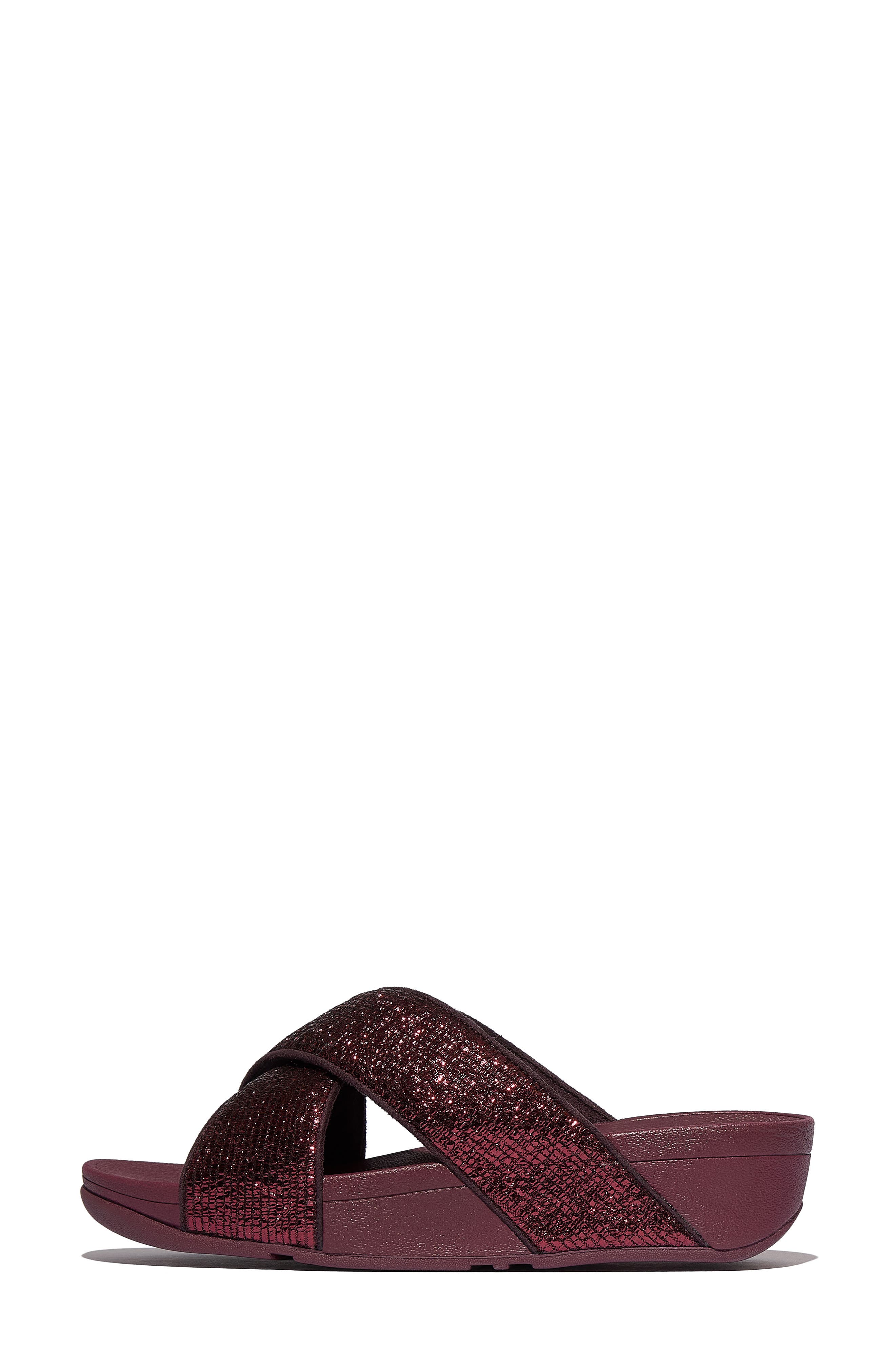 FitFlop Lulu Crinkled Shimmer Sandal, Alternate, color, Metallic Plumberry