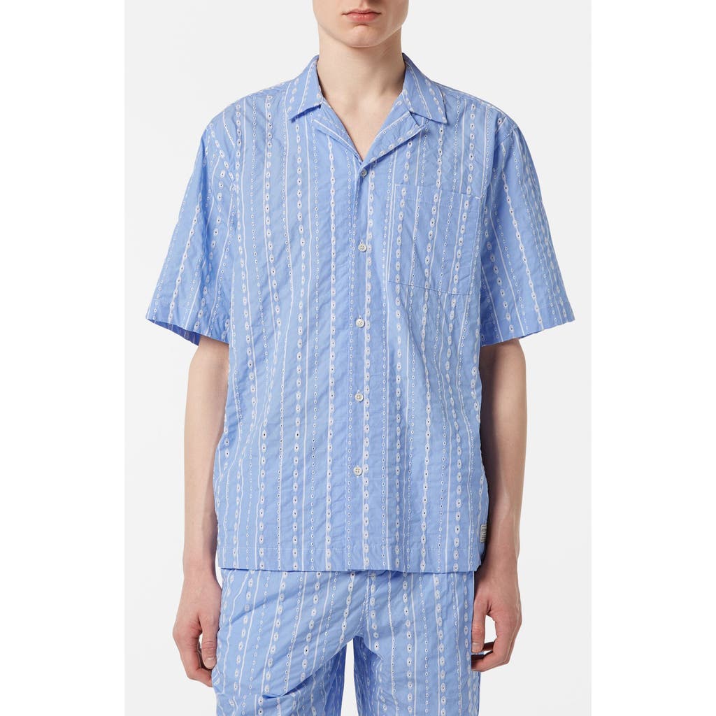 Scotch & Soda Embroidered Relaxed Fit Striped Shirt In Sky Blue