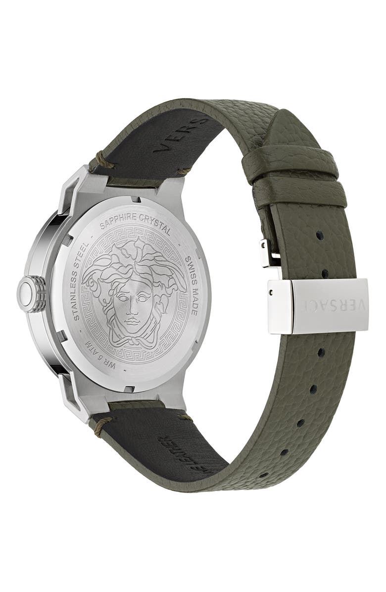 Versace Medusa Infinite Leather Strap Watch, 47mm, Alternate, color, Stainless Steel
