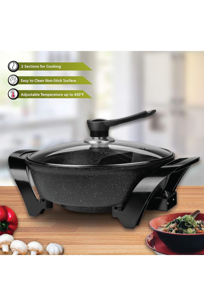Electric Non-Stick Shabu Shabu Pot with Divider, Alternate, color, Black