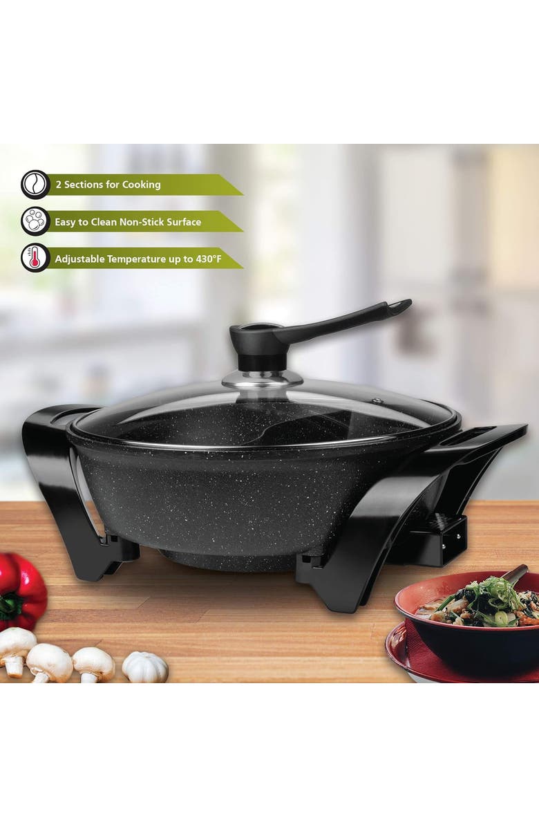 Brentwood Electric Non-Stick Shabu Shabu Pot with Divider, Alternate, color, Black