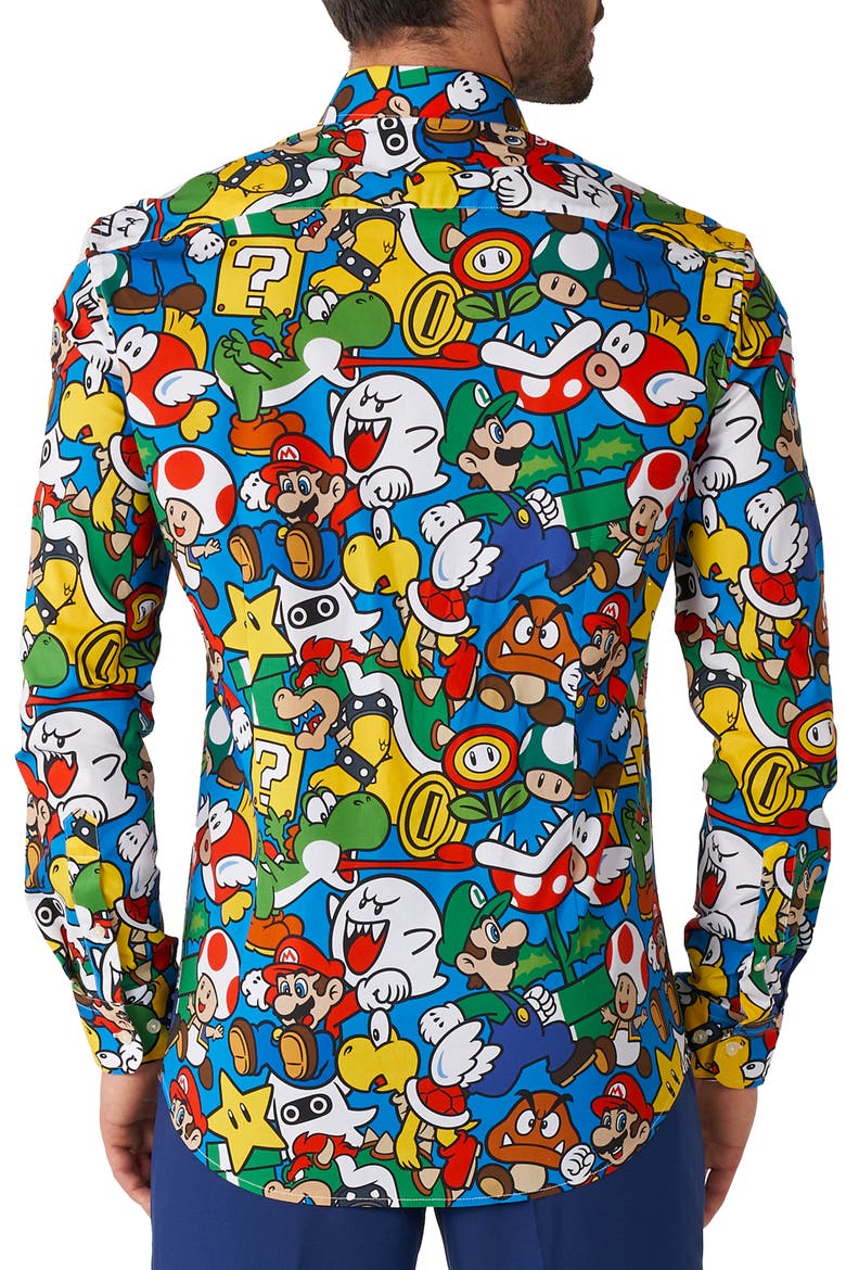 Super Mario Button-Up Shirt, Alternate, color, BLUE