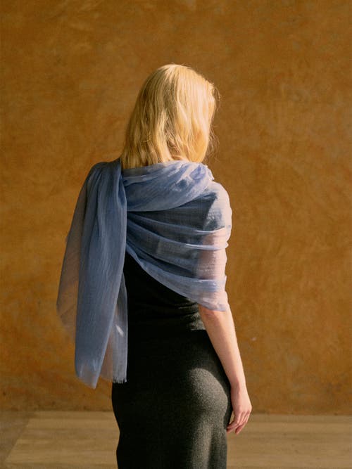 Lost Pattern Nyc "featherlight" Oversized Cashmere Scarf In Blue