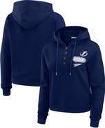 WEAR by Erin Andrews Women's WEAR by Erin Andrews  Blue Tampa Bay Lightning Waffle-Knit Pullover Hoodie