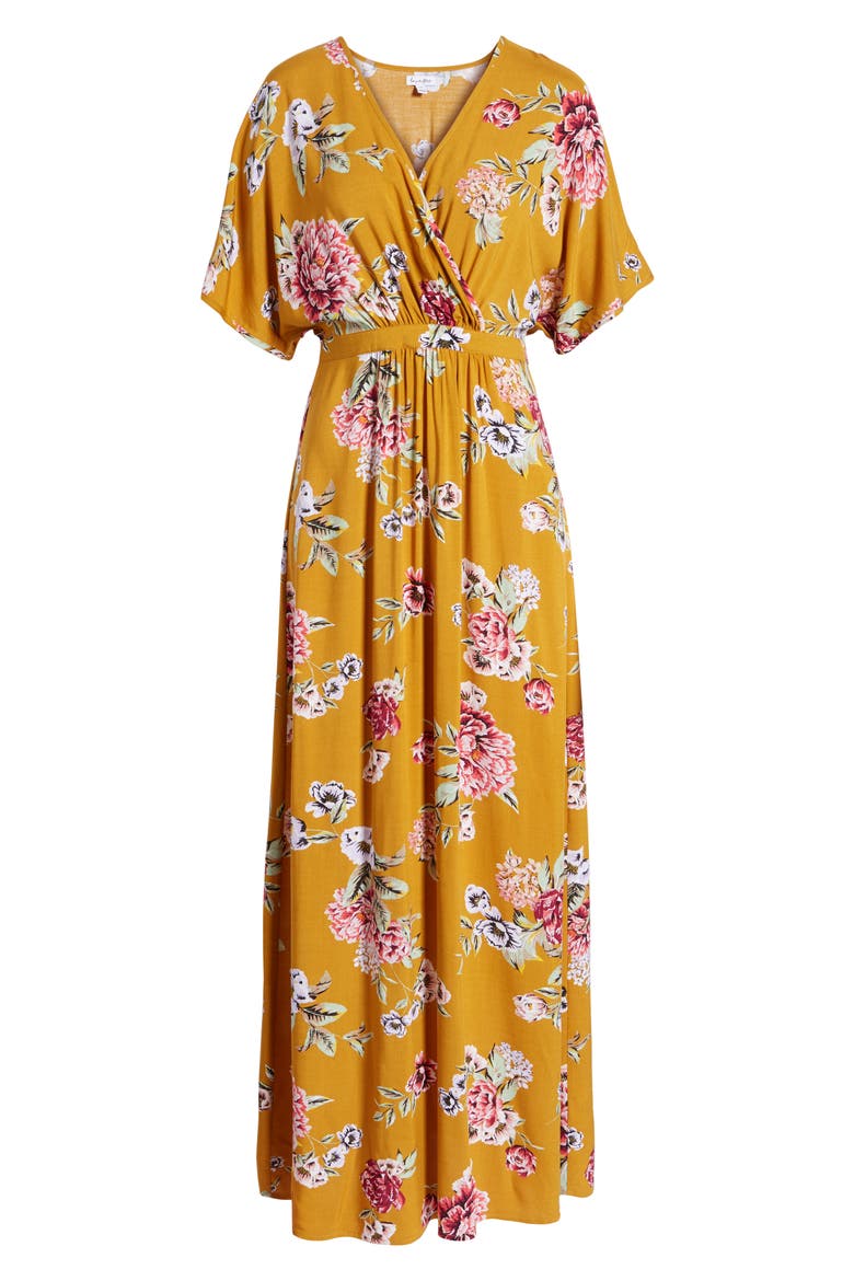 Kimono Sleeve Maxi Dress, Alternate, color, MUSTARD FLORAL