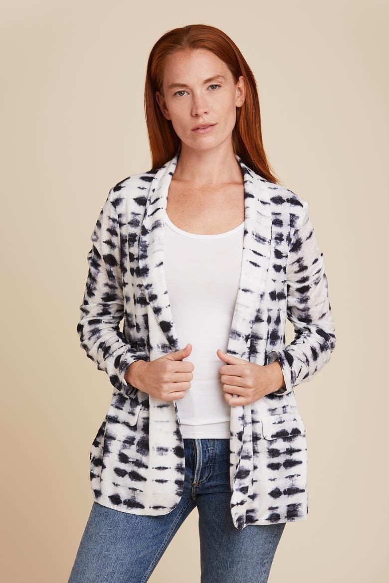 Linen Tie Dye Open Blazer, Main, color, NOIR