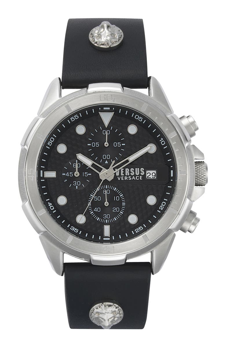 VERSUS Versace Arrondissement Chronograph Leather Strap Watch, 46mm, Main, color, 