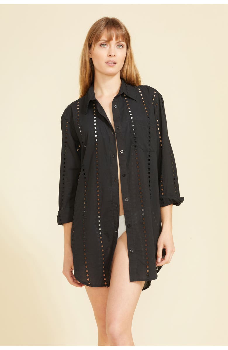SITANO Positano Eyelet Shirt Dress Cover-up, Main, color, Black