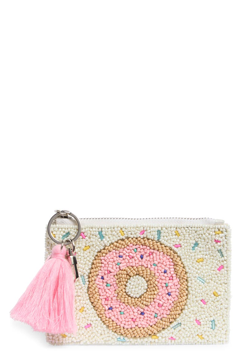 Frosted Donut Beaded Coin Pouch, Main, color, IVORY MULTI