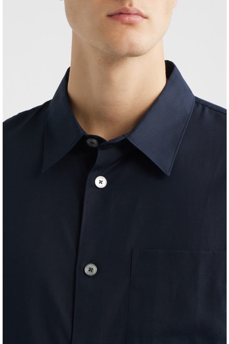 Solid Button-Up Shirt, Alternate, color, DARK NAVY