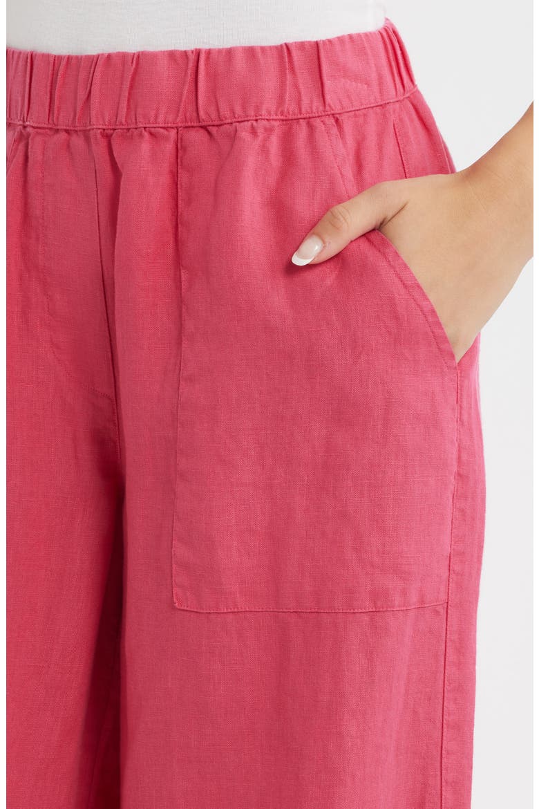 Patch Pocket Pull-On Linen Wide Leg Pants, Alternate, color, RASPBERRY