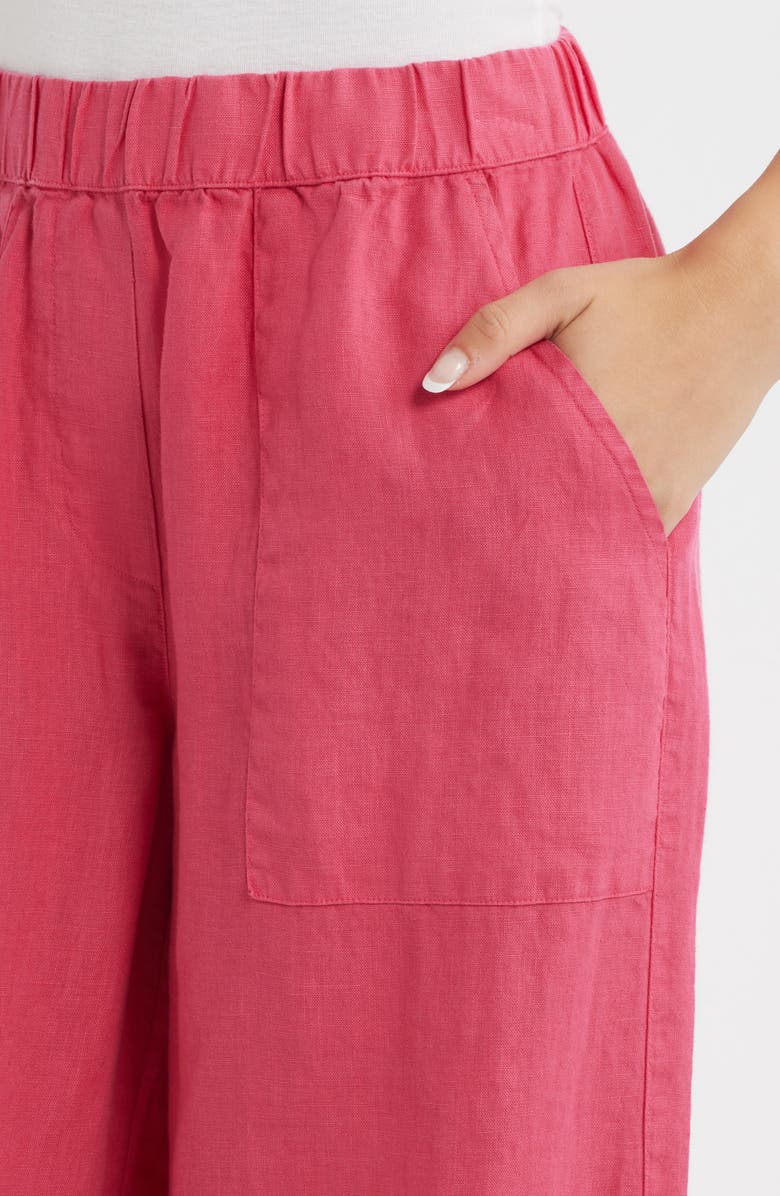 Frank & Eileen Patch Pocket Pull-On Linen Wide Leg Pants, Alternate, color, Raspberry