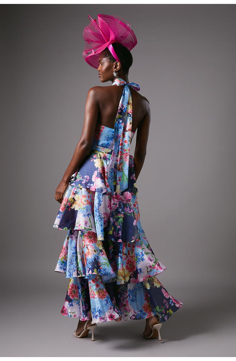 Coast Cross Neck Printed Frill Skirt Dress, Alternate, color, Navy