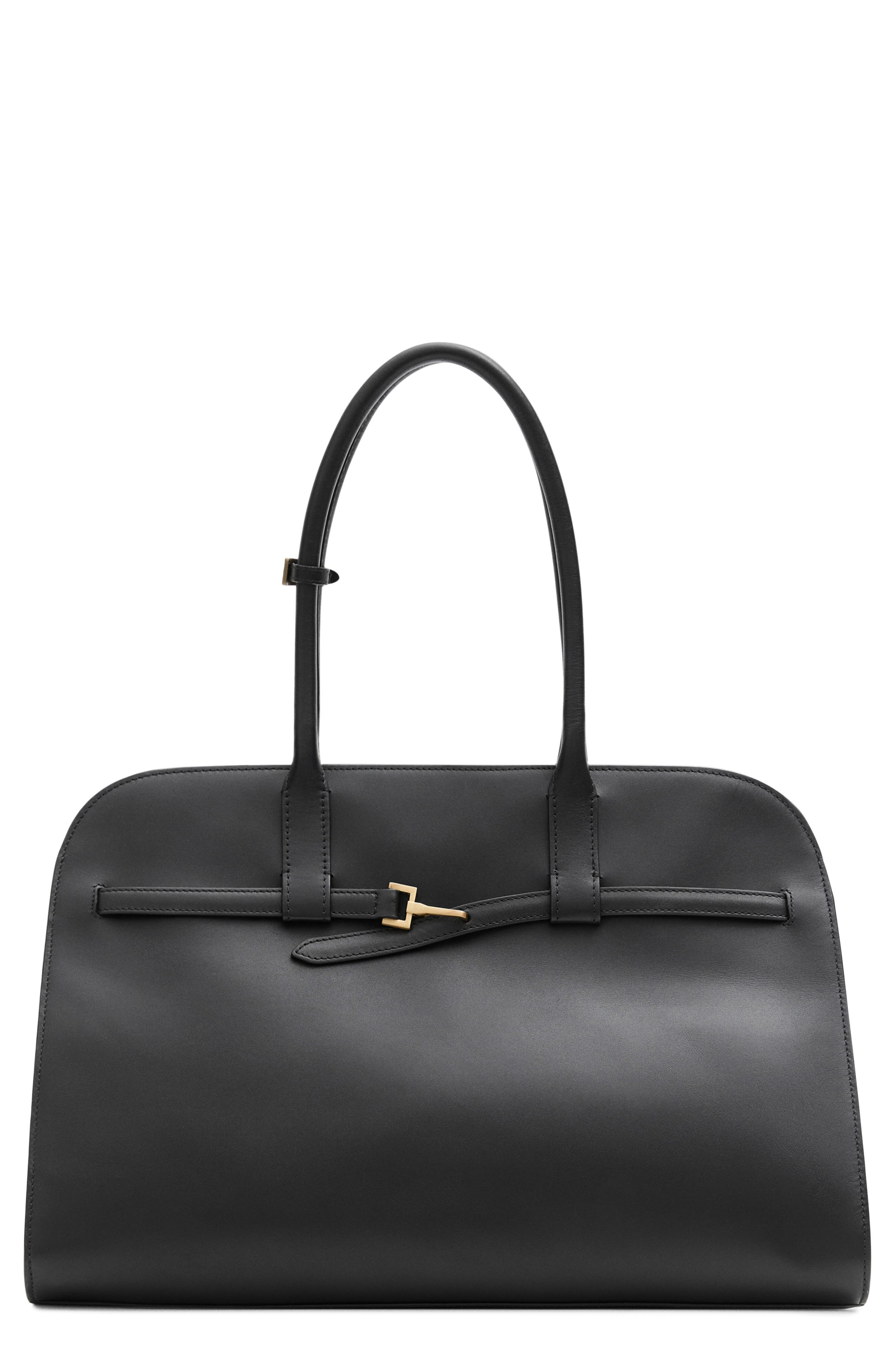 MANGO Leather Briefcase Bag, Main, color, 