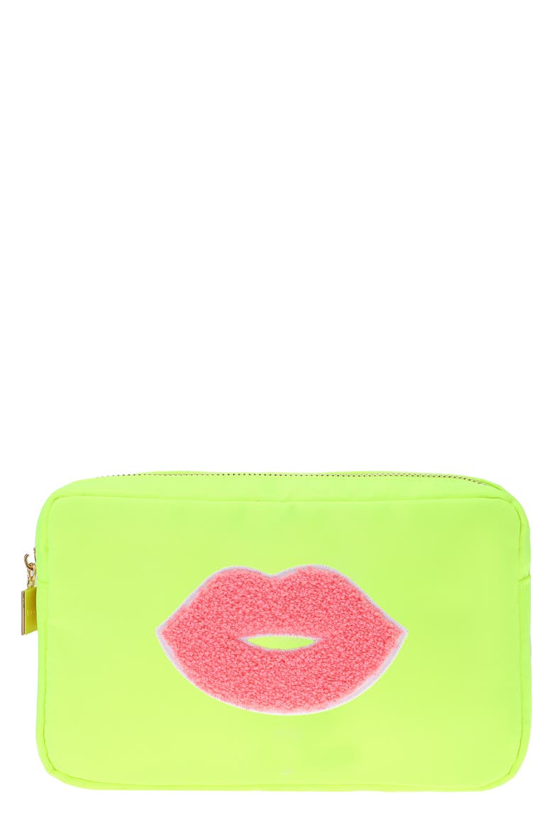 Medium Kiss Cosmetic Bag, Main, color, NEON YELLOW