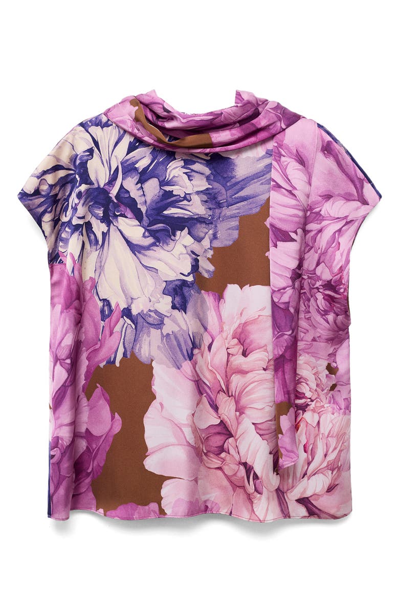 MANGO Floral Print Scarf Top, Main, color, Purple