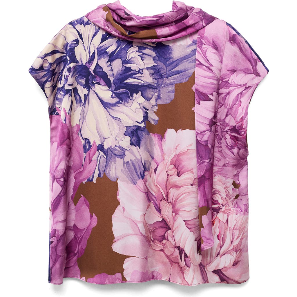 Mango Floral Print Scarf Top In Pink