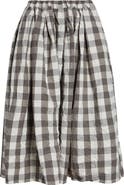 Tao Comme des Garçons Gingham Crinkled Cotton & Linen Midi Skirt