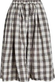 Tao Comme des Garçons Gingham Crinkled Cotton & Linen Midi Skirt