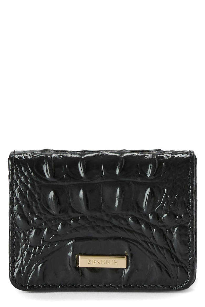 Clementine Embossed Leather Card Case, Main, color, BLACK